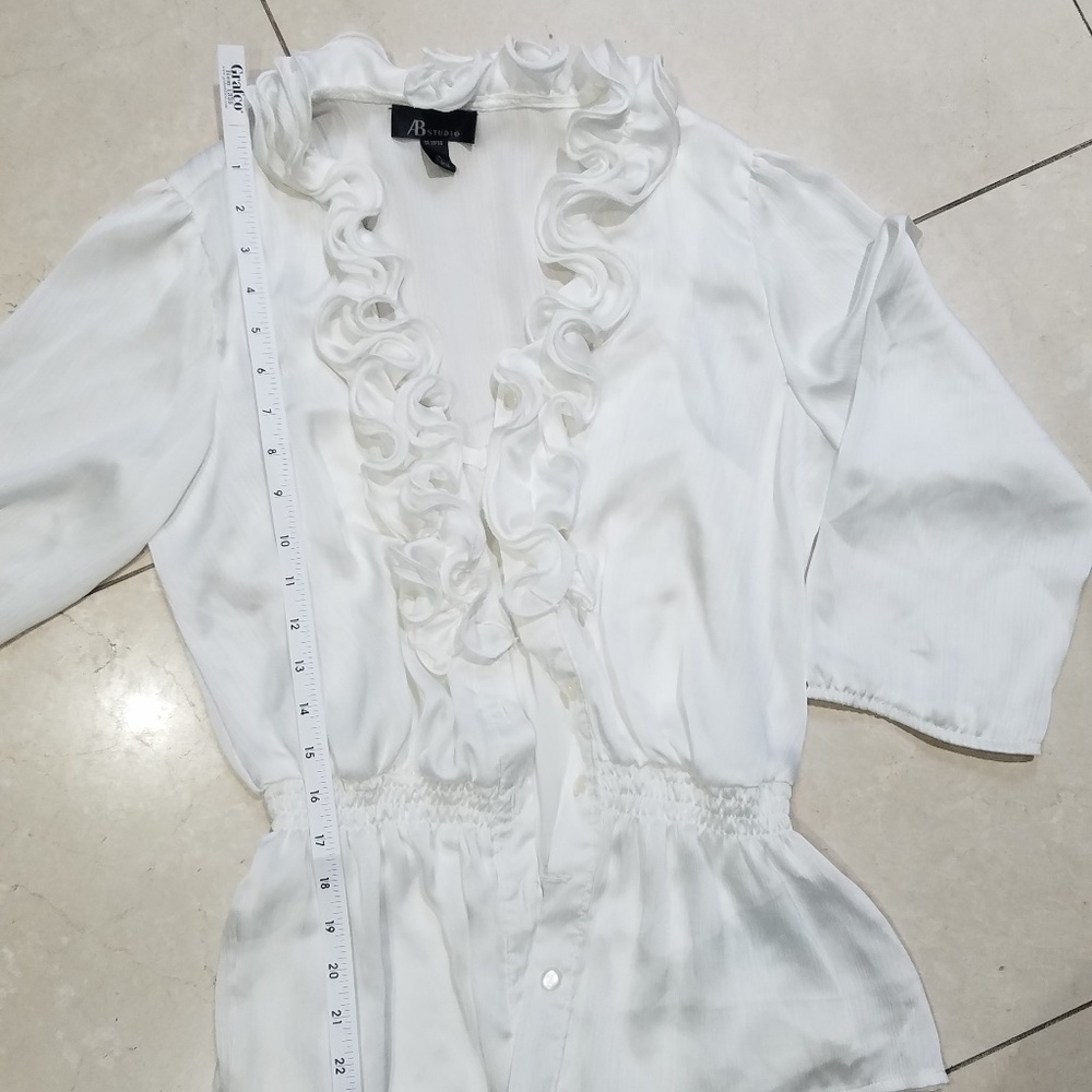 White Button Up Blouse w Ruffle Trim and Tank